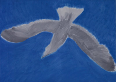 meeuw, olieverf schilderij van Wim Konings uit 1985 in fel blauw en wit