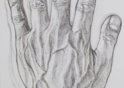 tekening van een linkerhand van Wim Konings